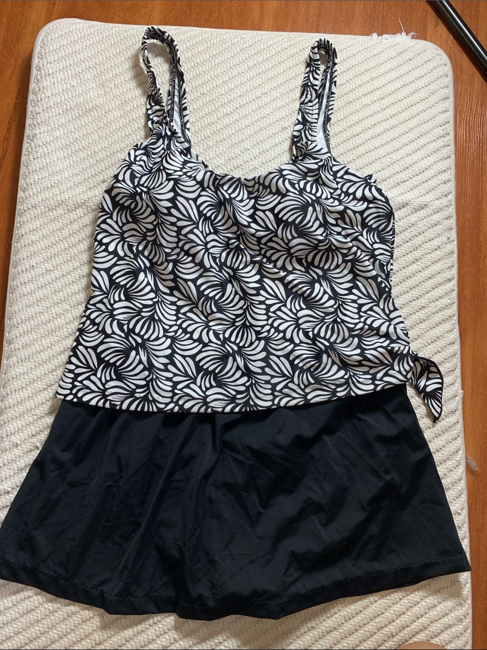 NWT Azul Black & White Floral One-Piece Tankini Swim Dress, size 16